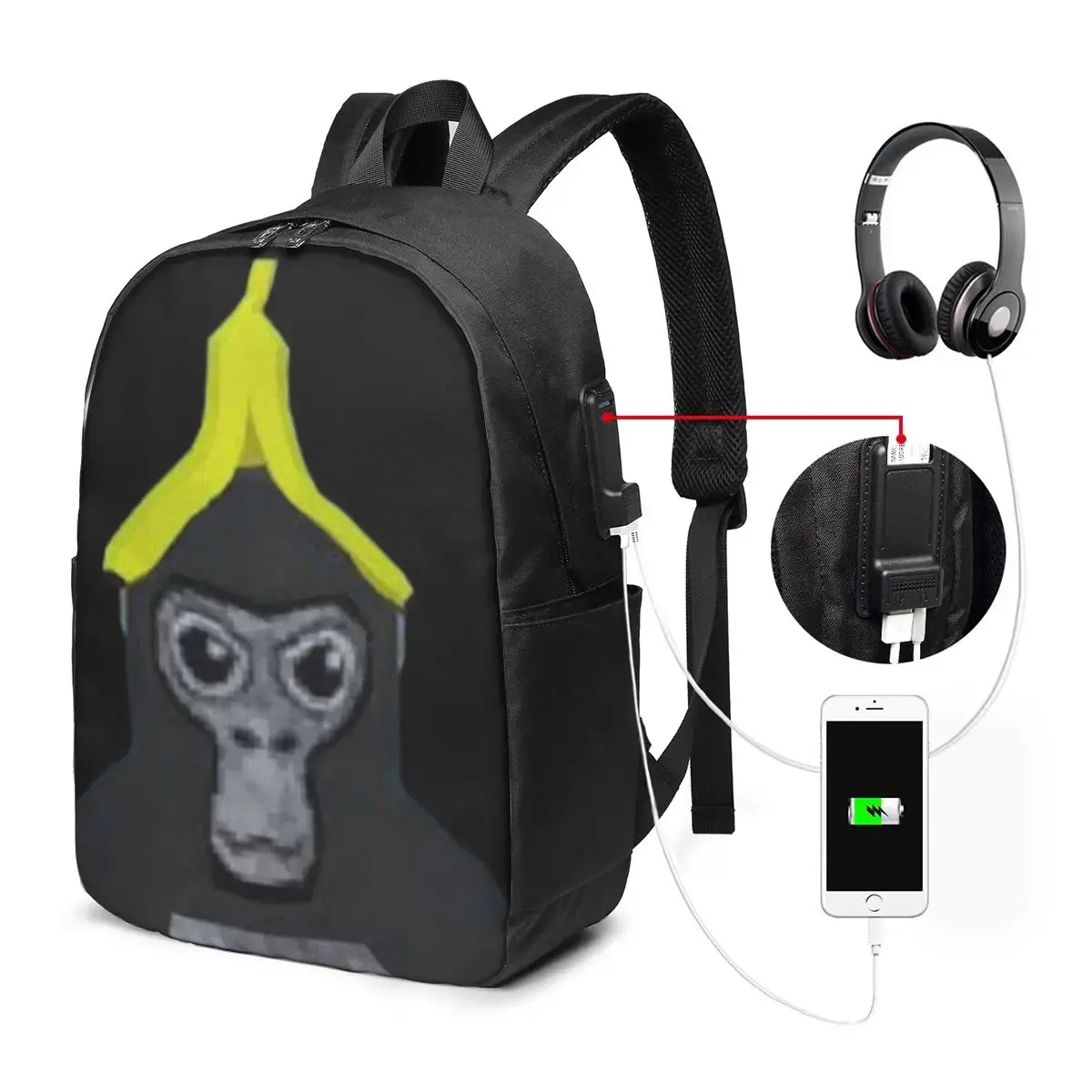 Mochila Gorilla Tag Macaco com Banana para Viagem, Notebook, Computador, Faculdade, Escola, Laptop, Bolsa de Ombro para Homens e Mulheres