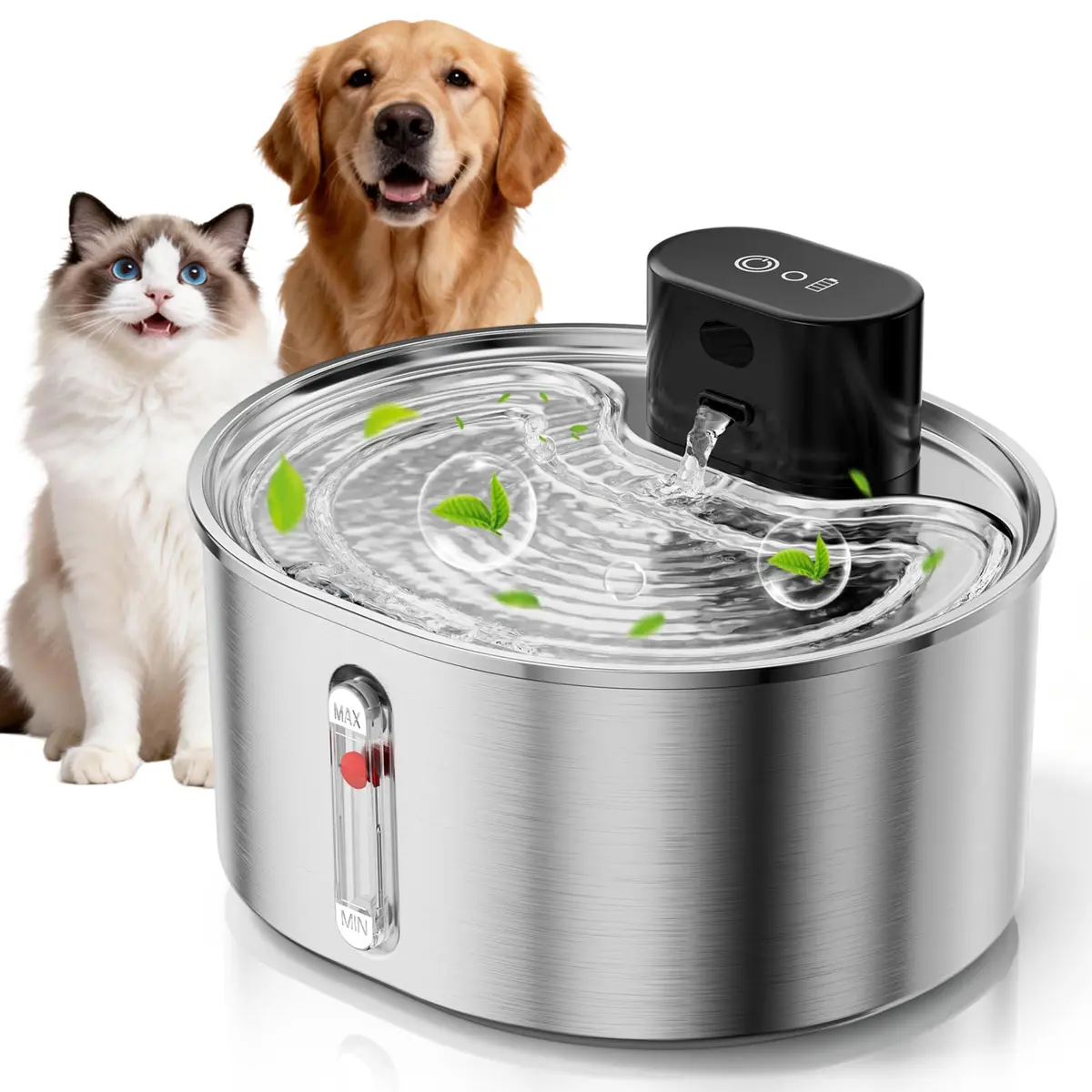 Fonte de Água para Gato, Bebedouro para Gatos sem Fio, 3,2 L | para Uso Interno, Alimentado por Bateria, com Sensor de Movimento, Bomba Ultrassilenciosa, Prevenção de Queima Seca