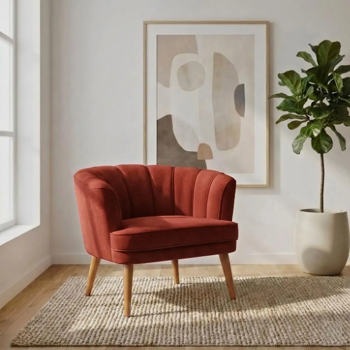Poltrona Cadeira para Sala de Estar Confortável Tecido VeludoMOBLAN decor (Vermelho)