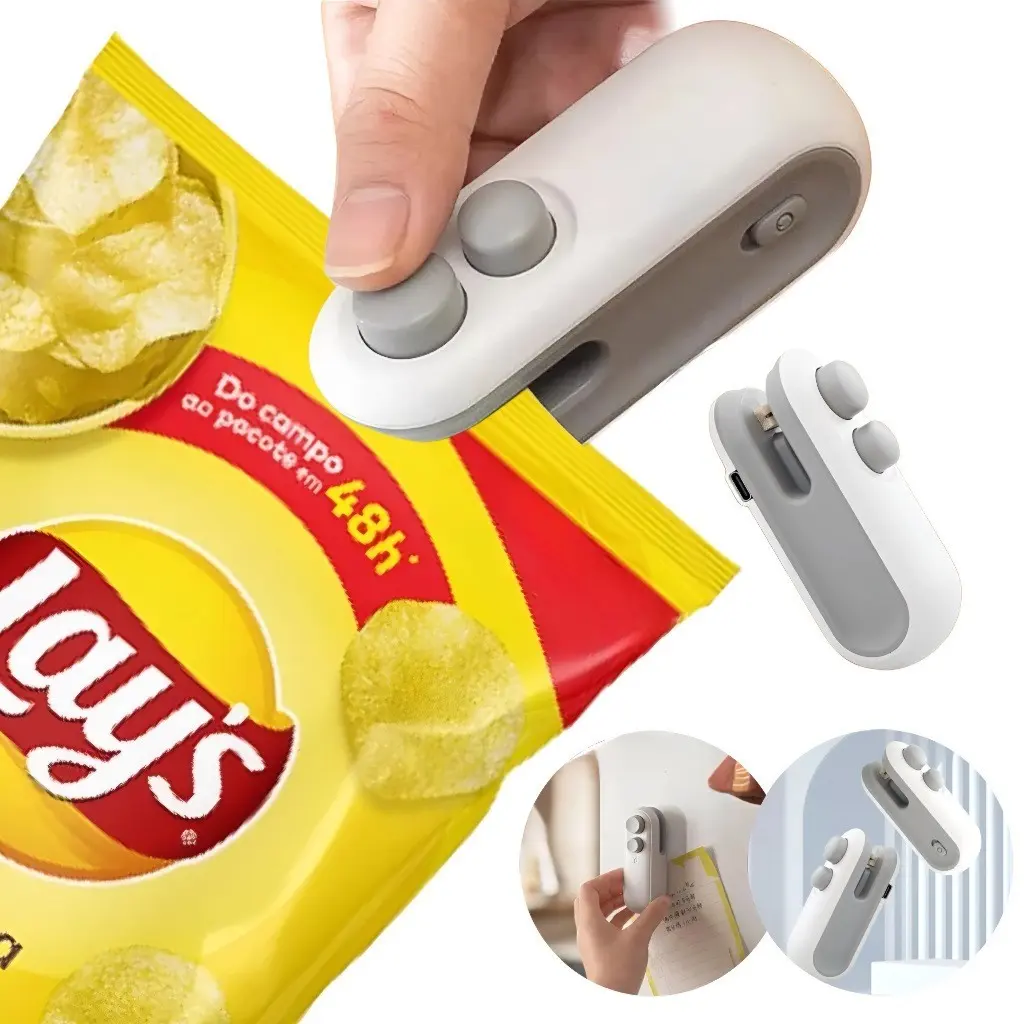 Mini Máquina Seladora Portátil 2 Em 1 Saco Plástico Embalagen Carregamento Usb Elétrica - 1