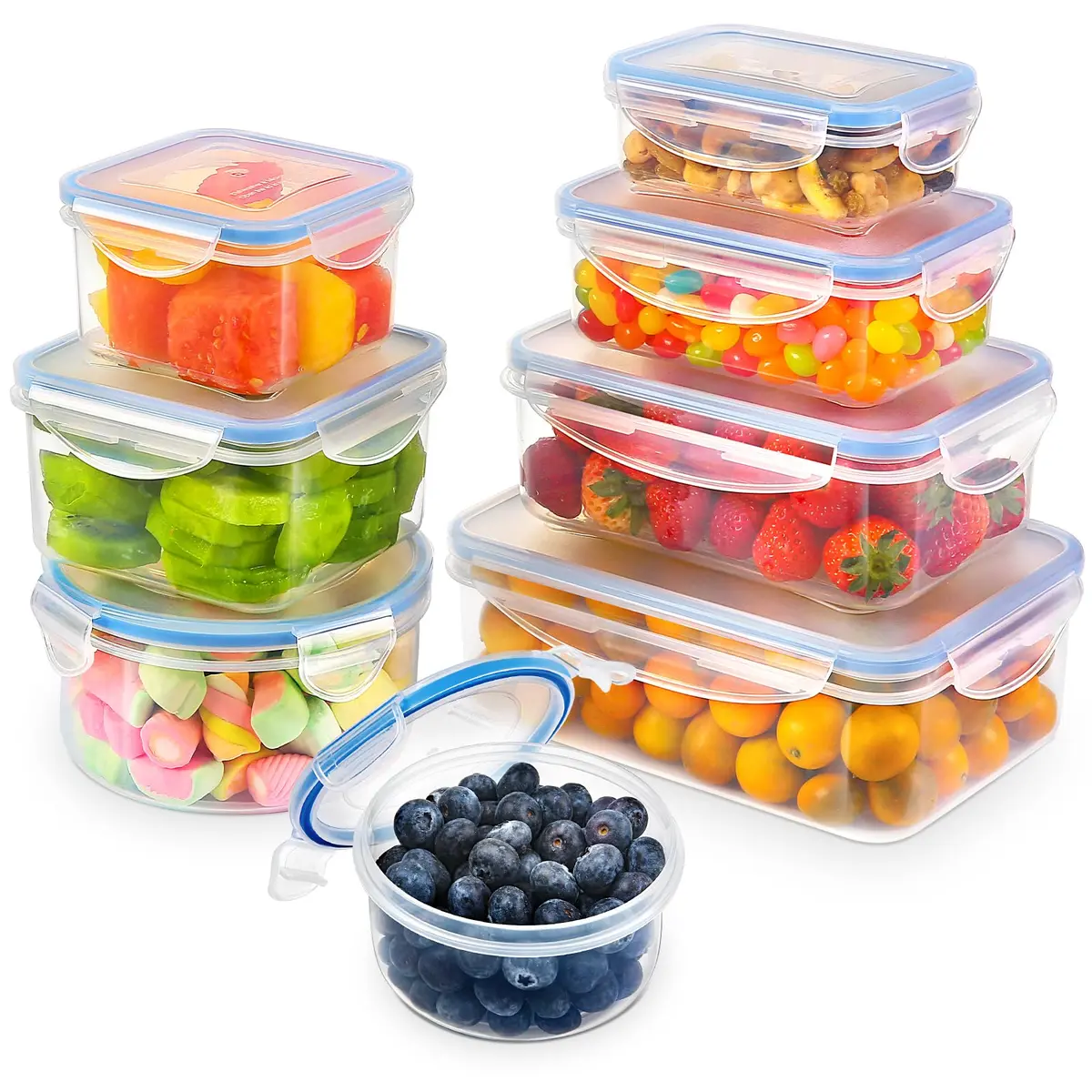 YASHE Potes Herméticos para Alimentos 16 Peças (8 Potes + 8 Tampas) – Plástico BPA Free, Empilháveis, Micro-ondas e Freezer