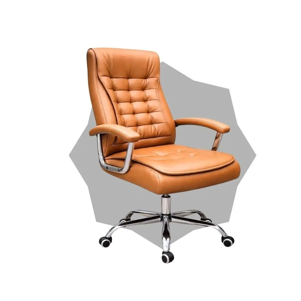 Cadeira de Escritório Ergonômica Presidente (Marrom) - PREMIUM COMFORT: reclinável, altura ajustável, giratória, de couro sintético com molas ensacadas.