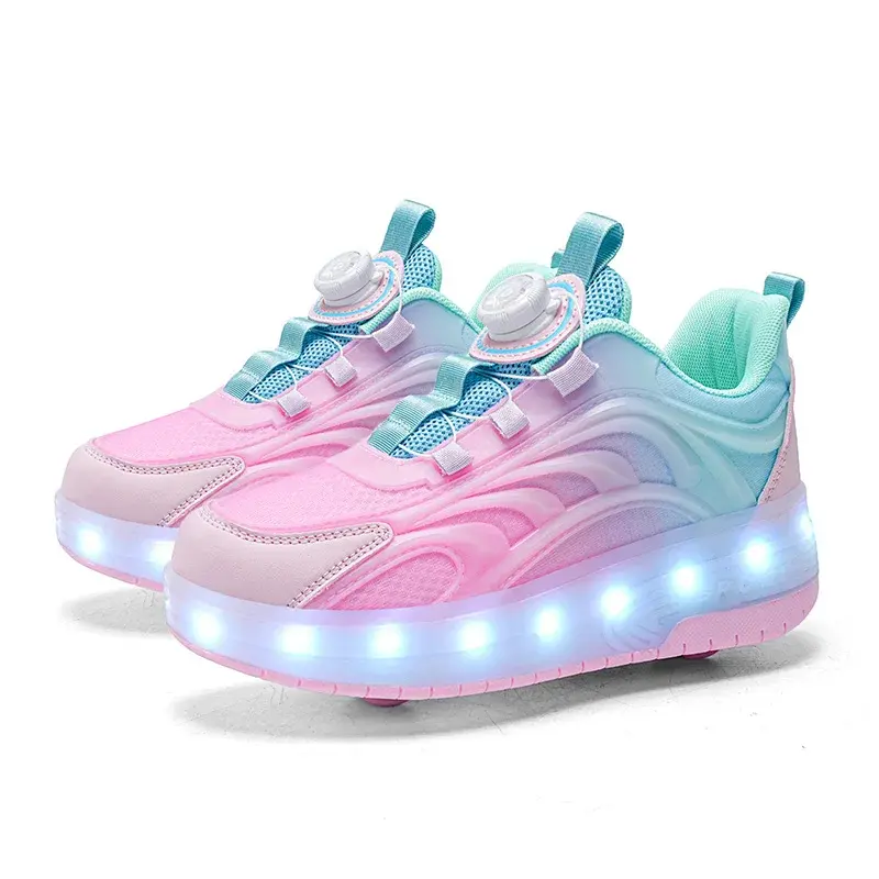 Duas rodas crianças led luz rolo sapatos de skate para crianças meninos meninas brilhantes esportes tênis luminosos skate carregamento usb - 1
