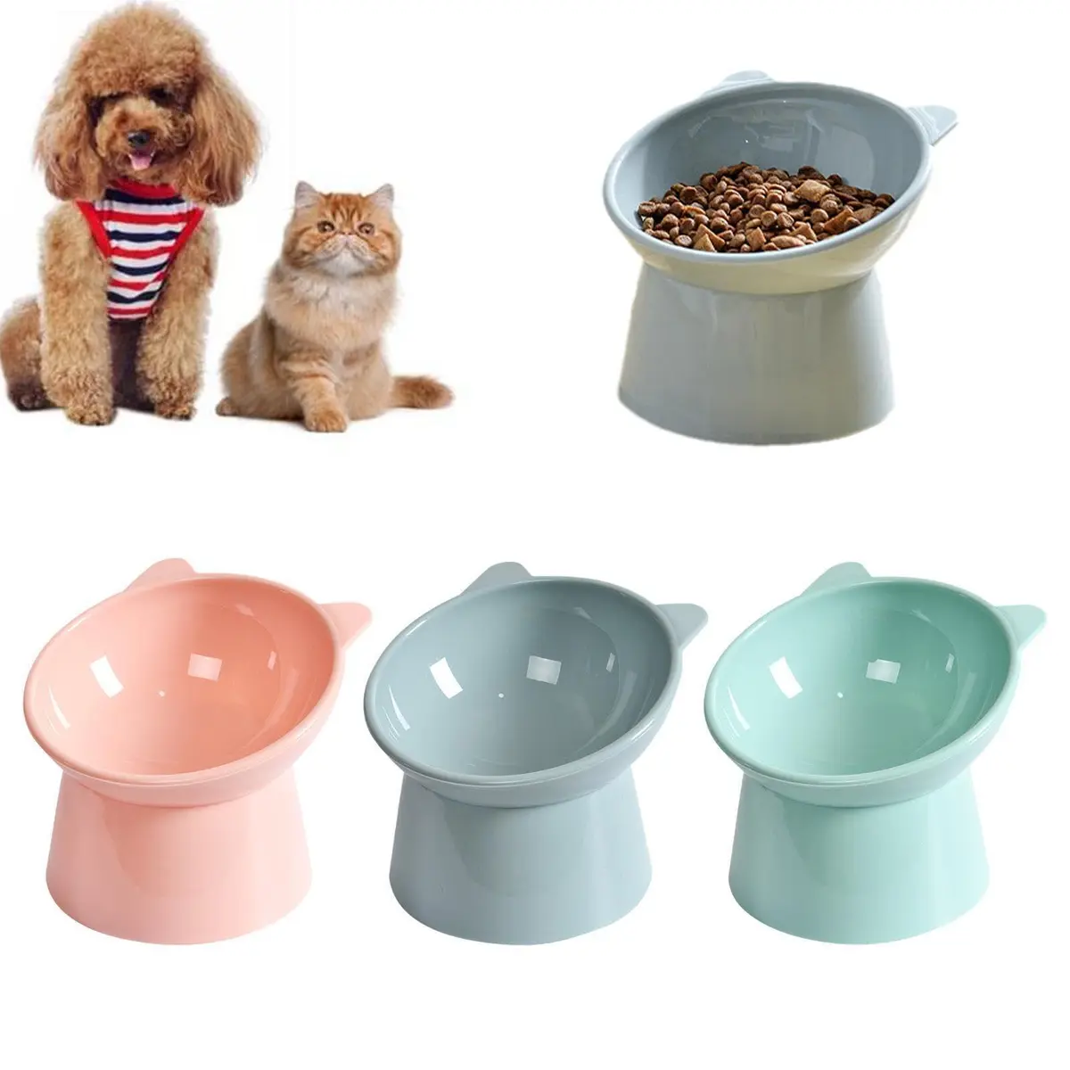 Kit Comedouro Bebedouro Elevado Tigela Gatinho Acrílico Alto Gatos E Cães Postura Correta (Verde e Rosa) - 1