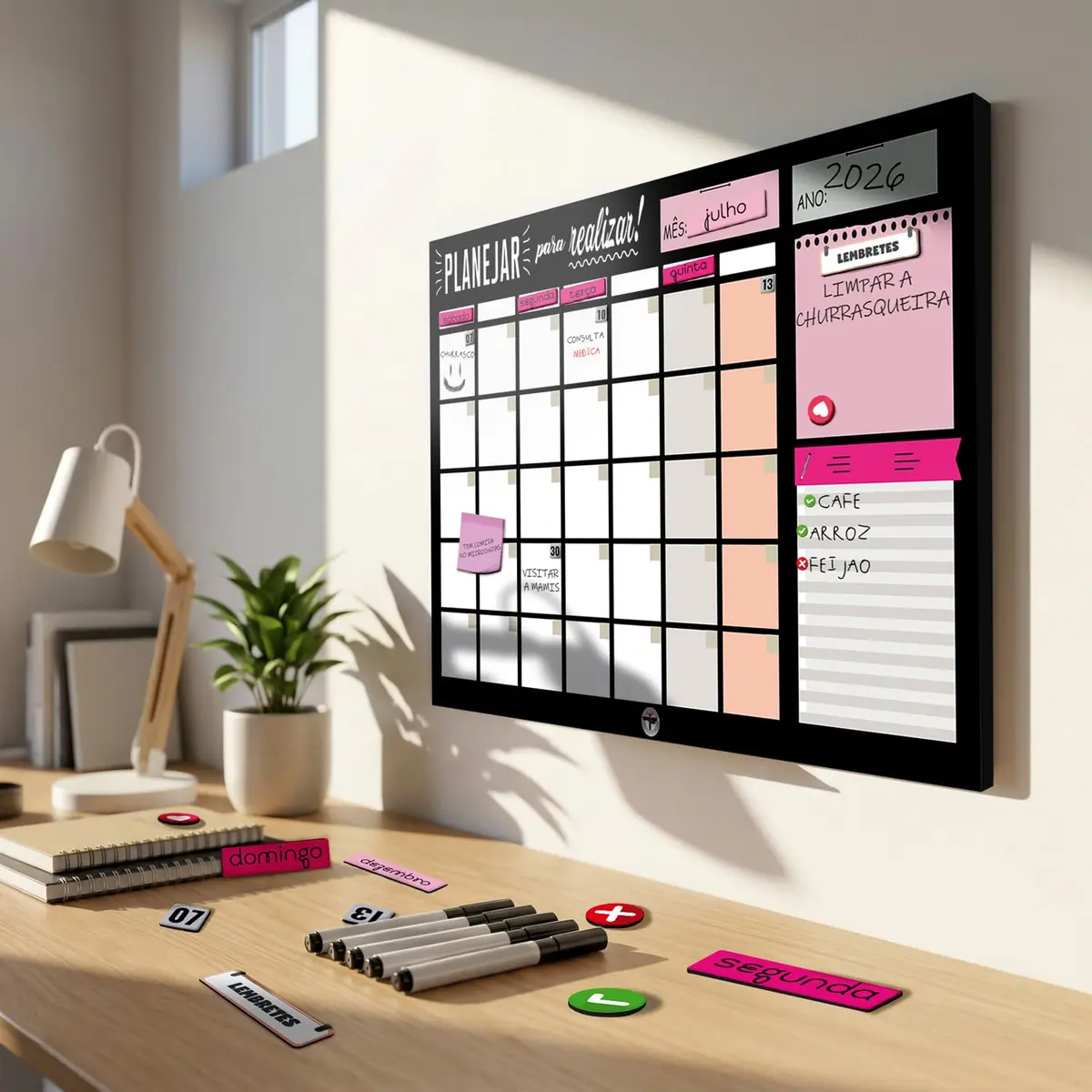 Planner Interativo | Lousa Magnética | Quadro Planejamento Mensal 50x80 + TAGS