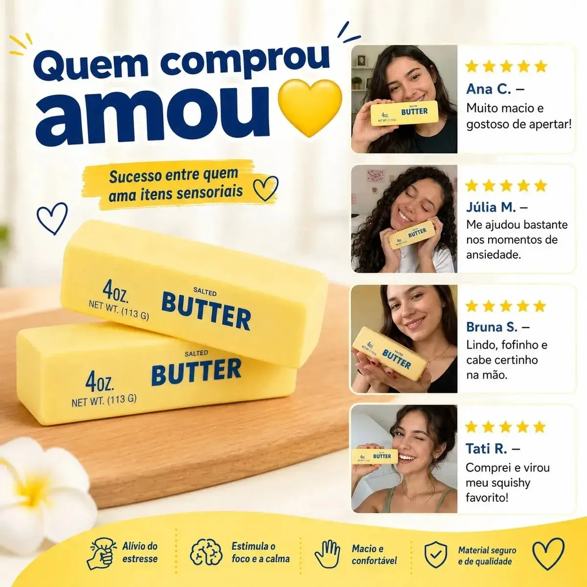 Squishy Butter Barra De Manteiga Viral Tik Tok Rápido Amarelo thumbnail 7