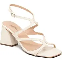 Sandália Salto Geométrico Feminina Atalia Shoes Off White Tiras Onduladas Tornozeleira Tendência 2026 - 1
