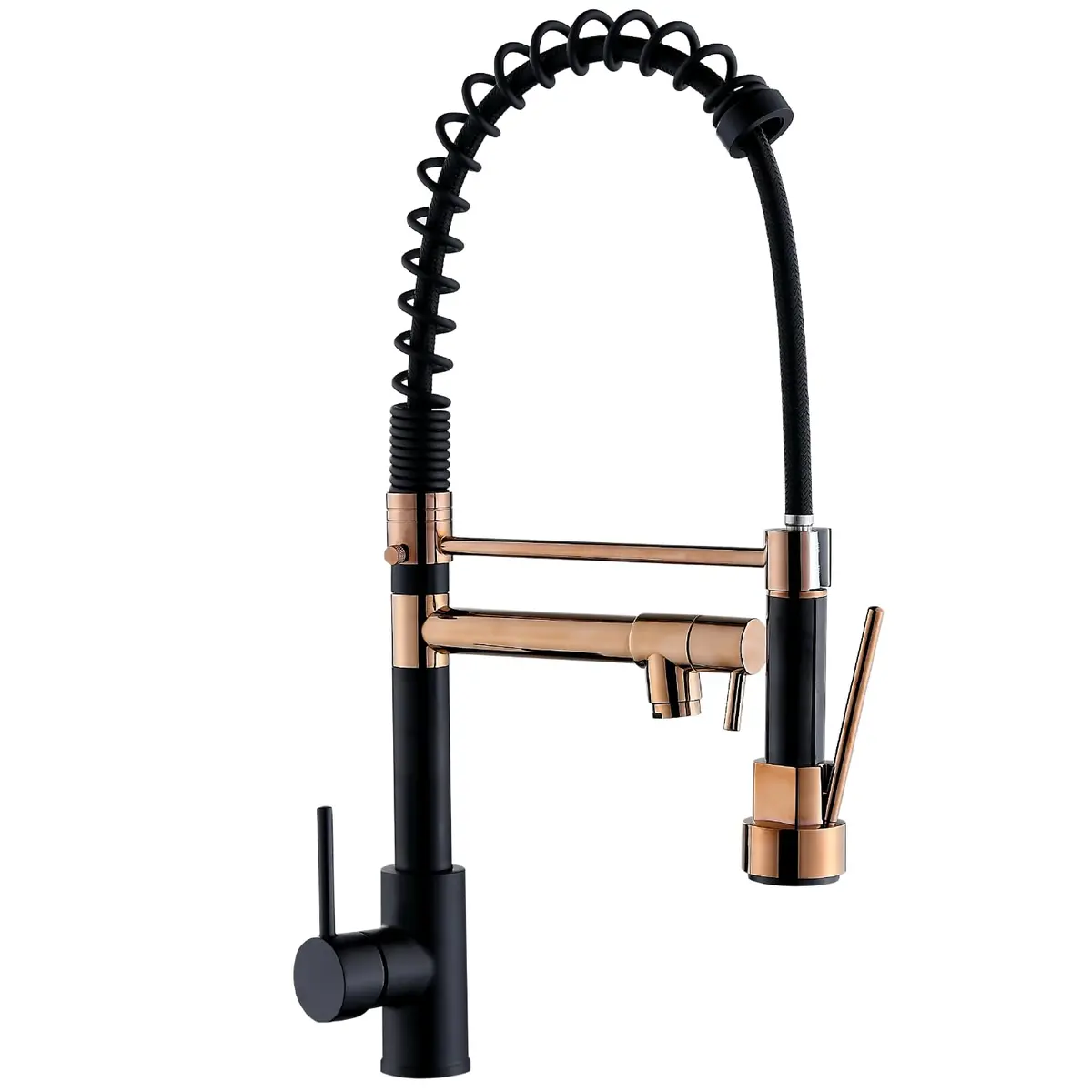 HOLTTER, Torneira Cozinha Gourmet Flexível Monocomando Misturador Quente Frio Material Resistente Corrosão Jato Ducha Jato Arejado Spray Luxo Moderna Pia Bancada Cuba Elegante Clean (Rose com Preto)
