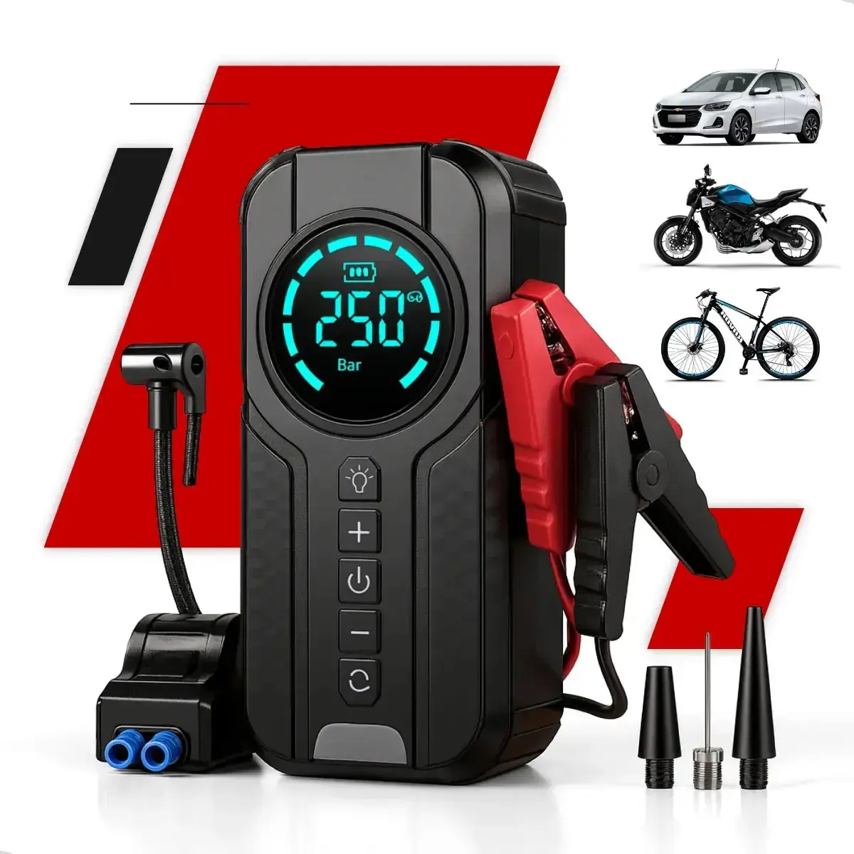 Auxiliar de Partida Carregador Bateria Com Compressor de Ar Emergência Portátil Veicular Floots Automotivo - 1
