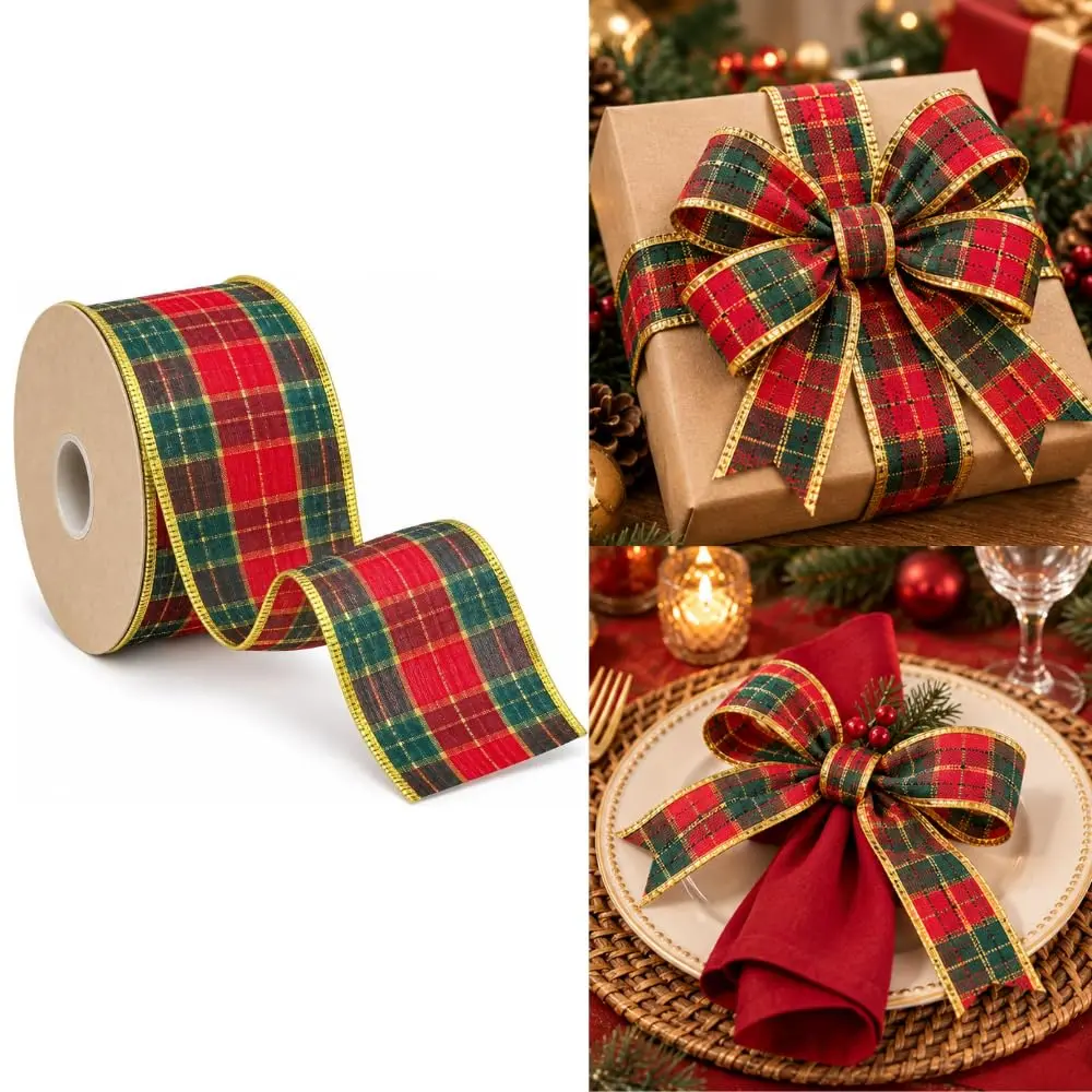 Fita Aramada Xadrez de Natal 6,3 cm x 2,7mt para Laços
