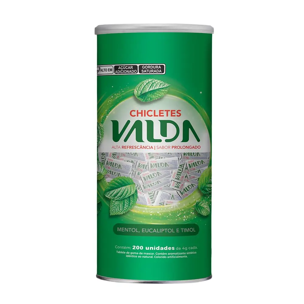 Pastilhas Valda Chiclete Valda Tablete Classic Com Mentol Eucaliptol E Timol – Sabor Menta - Hálito Perfumado - Refrescância Instantânea – 1 Pote Com 200 Unidades 4G Cada.