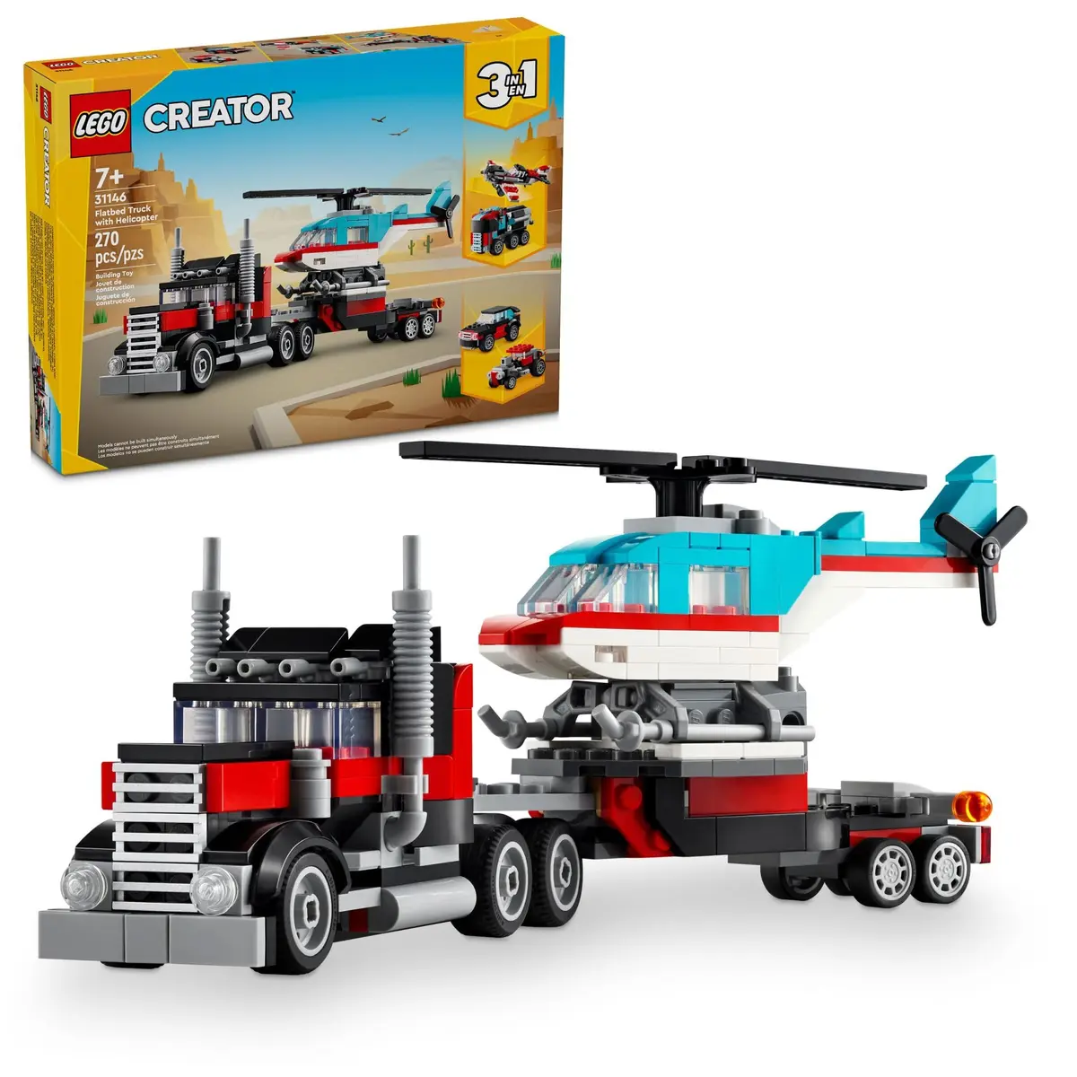 LEGO® Creator 3 em 1 – Caminhão Plataforma com Helicóptero Jogo de Carro Hot Rod 31146 - 1