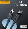 [R$3,11 Moedas/ APP] Voltme Cabo 100w USB Tipo C, 1.2M, 2M, Para Macbook Ipad Samsung Xiaomi, Cabo De Carregamento Rápido  - 1