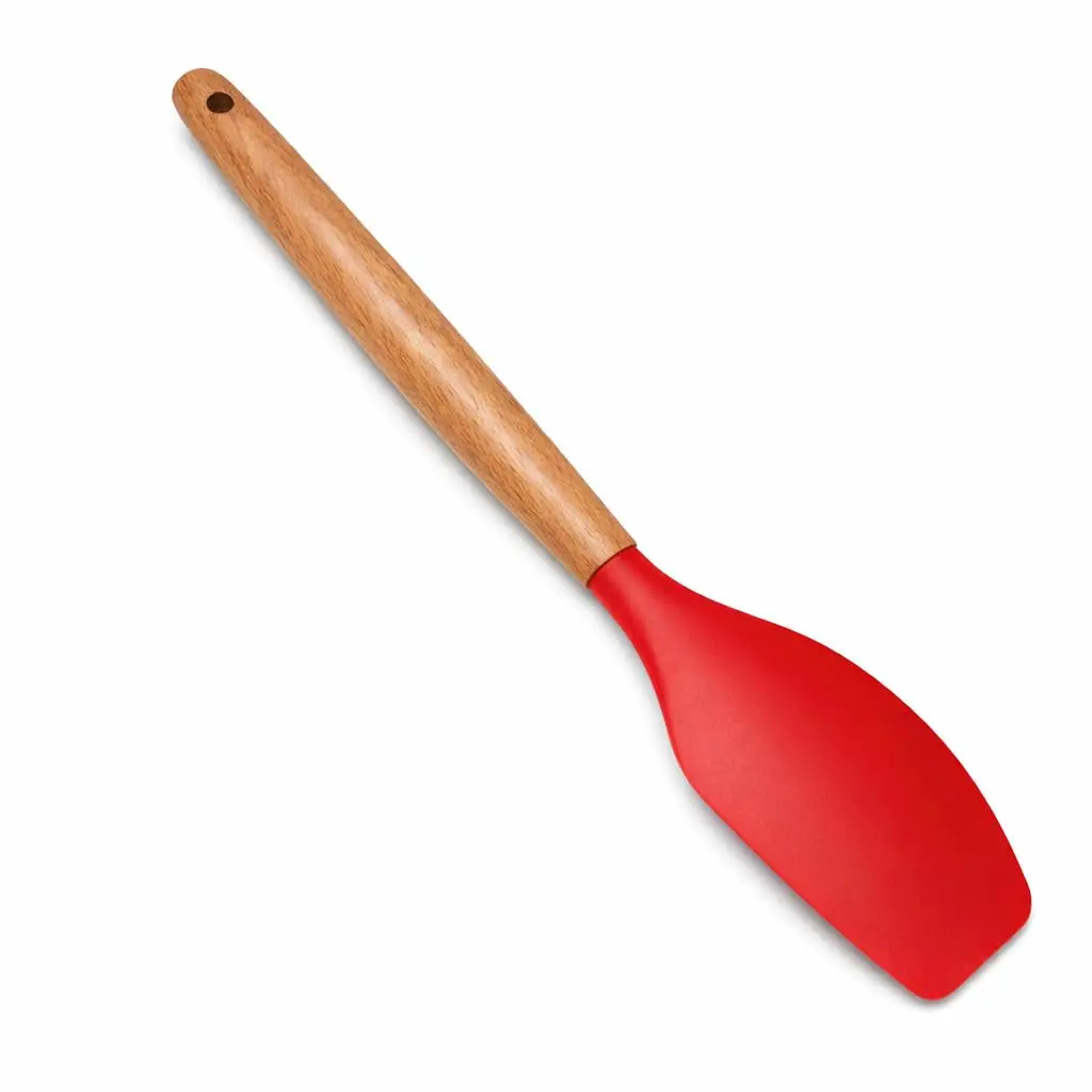 Espátula de Silicone Pão Duro com Cabo de Madeira Nobre - Resistente ao Calor e Antiaderente - Utensílio de Cozinha Premium para Confeitaria e Bolos - Grande 31cm x 6cm (Vermelho) - 1