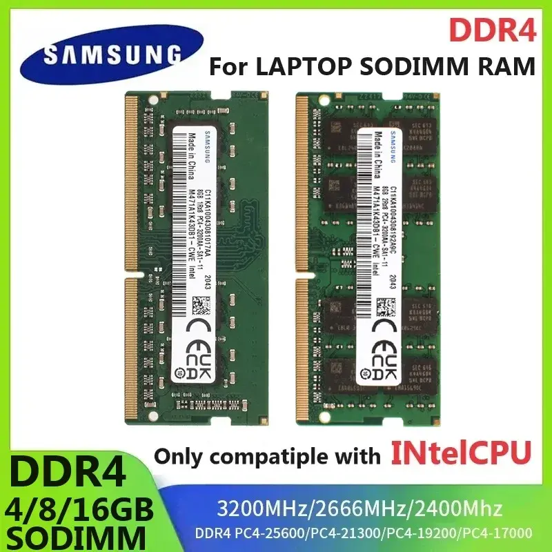 Memória SAMSUNG DDR4 SODIMM RAM 4GB 8GB 3200MHz 16GB 2666MHz 2400MHz para Laptop, Memória para CPU Intel PC4 2400T 2666V 3200 LAPTOP