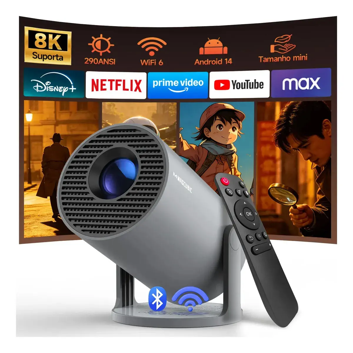 Projetor Magcubic HY300PRO Smart Mini LED Android 14 8K Wi-Fi 6 e Bluetooth 5.4 para Cinema em Casa Allwinner H726 - 1