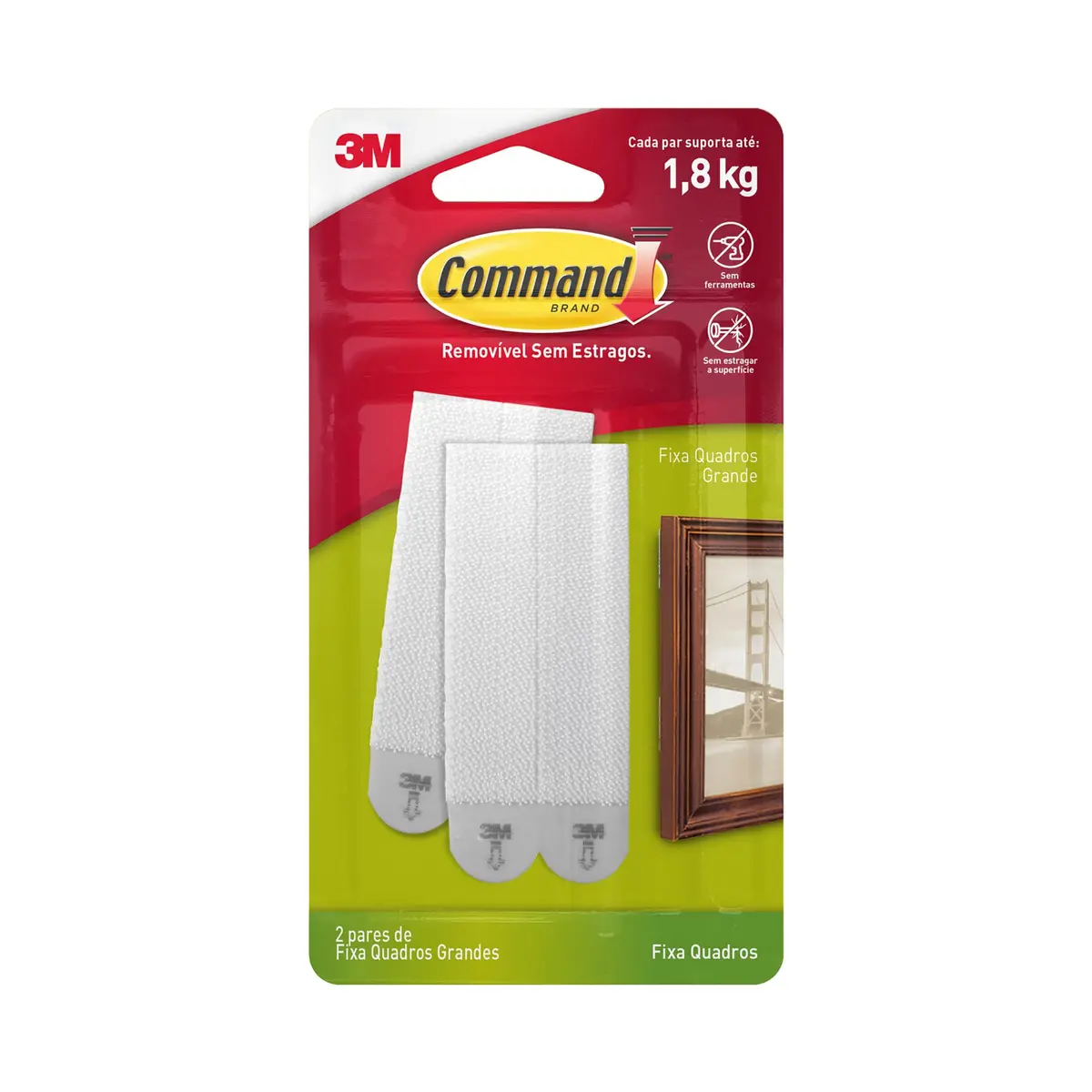 COMMAND 3M Fixa Quadros Adesivo Removível Grande Branco 2 Pares | Suporta Até 1,8 kg, Fácil de Aplicar e Remover, Ideal para Decorar e Pendurar Quadros sem Sujeiras ou Furos na Parede