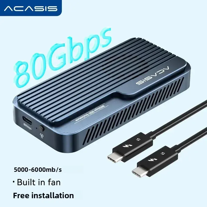 Caixa para SSD NVMe M.2 USB 4 V2 de 80 Gbps da Acasis com ventilador de resfriamento e chip JHL9480/RTL9210, compatível com TB5/4/3 e USB4/3.2 Gen2 para MacBook Pro / Mac Mini M5 Pro / Max Studio