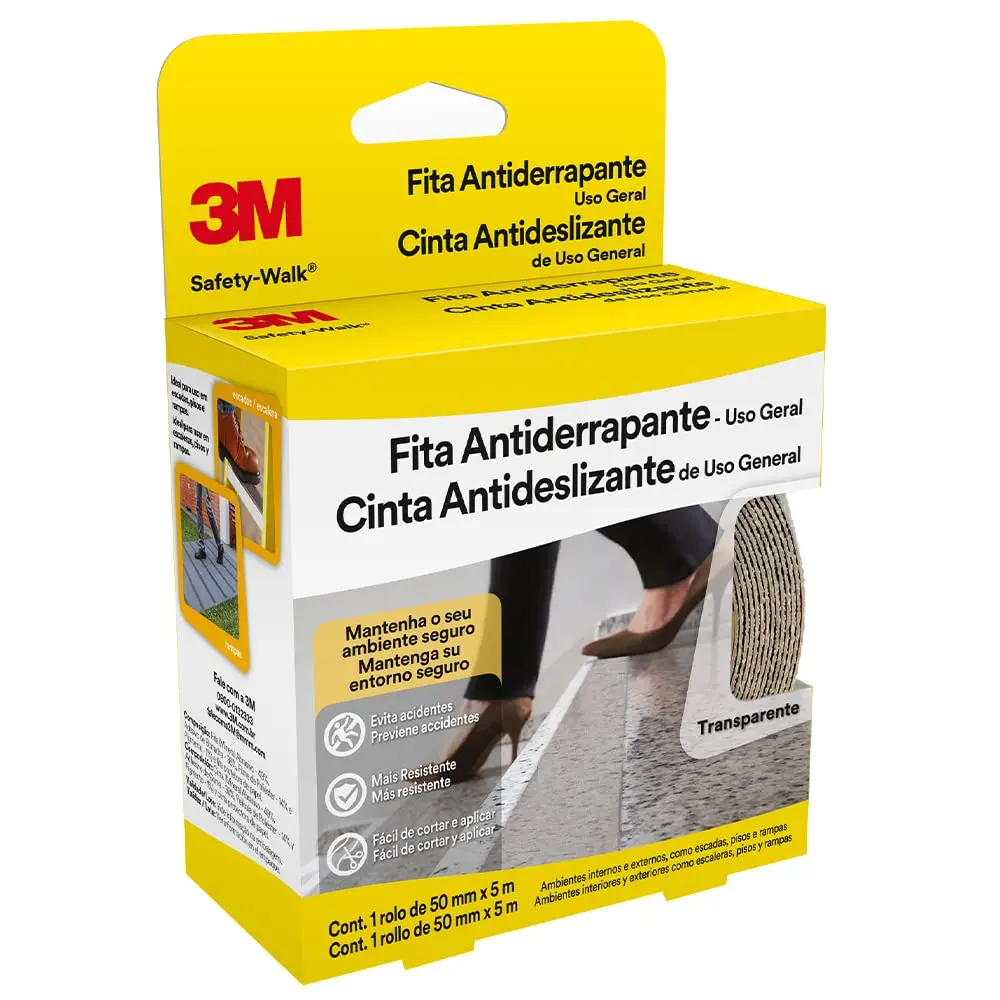 3M Fita Antiderrapante Safety Walk Transparente 50mm x 5m 1 Unidade | Fácil de aplicar, Ideal para ambientes internos e externos, Adesivo forte e resistente às chuvas e tráfego intenso