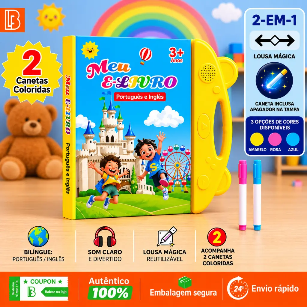 Livro Interativo com Som Infantil Bilíngue Português Inglês Multi Temas Toque Educativo Aprendizagem - 1
