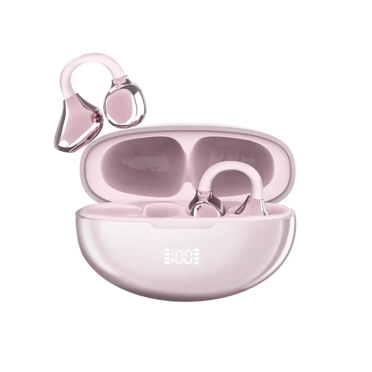 Fone de ouvido sem fio J235 com clipe, Bluetooth 5.3, tela sensível ao toque inteligente e assistente de IA, Indicador de bateria,Carregamento tipo C, gancho ajustável (rosa perolado) - 1