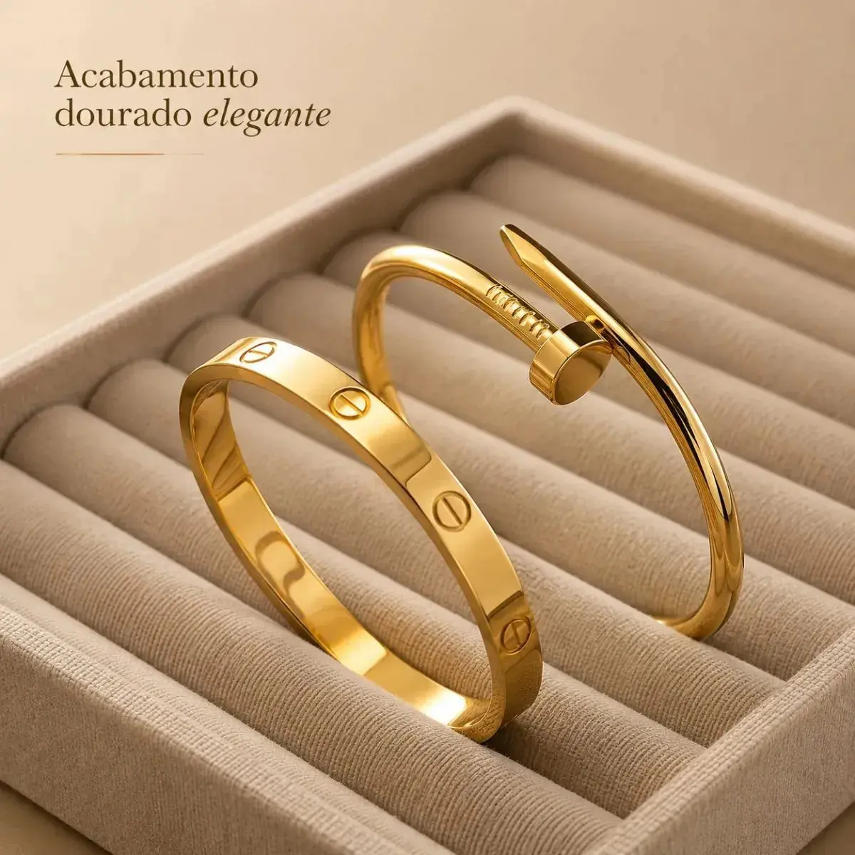 Kit 2 Pulseiras Bracelete Feminino Trevo Prego Love Aço Inox Dourado 18 Cm thumbnail 5