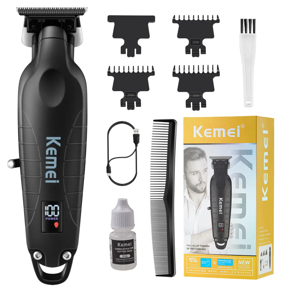 KEMEI 2293 Professional Hair/Beard Trimmer for Men Zero Gapped Hair Clippers for Barber with T Blade, Cordless Rechargeable Father Day GiftsL8