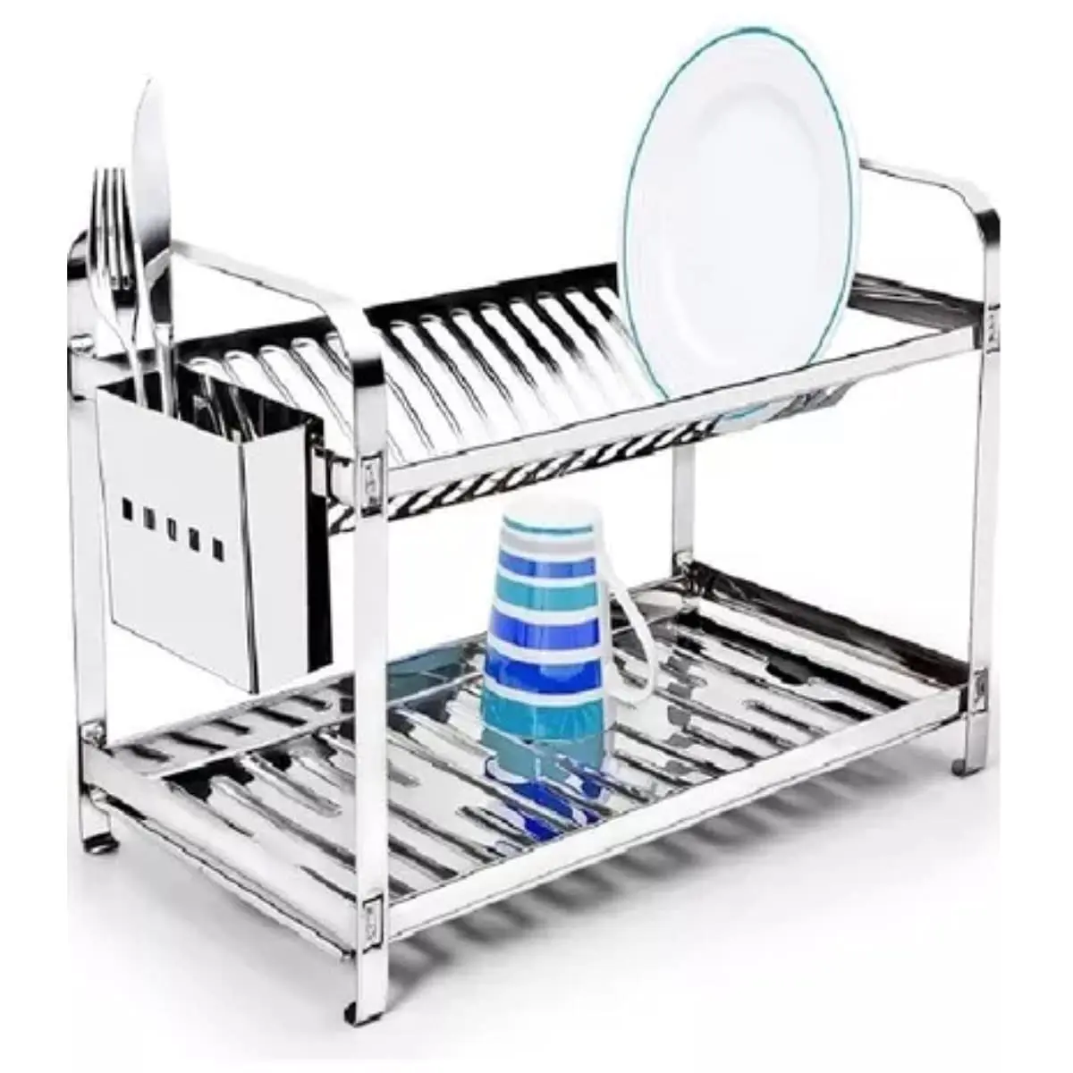 Escorredor Mak Inox Aço Inox 20 Pratos Porta Talheres Aço Inox - 1