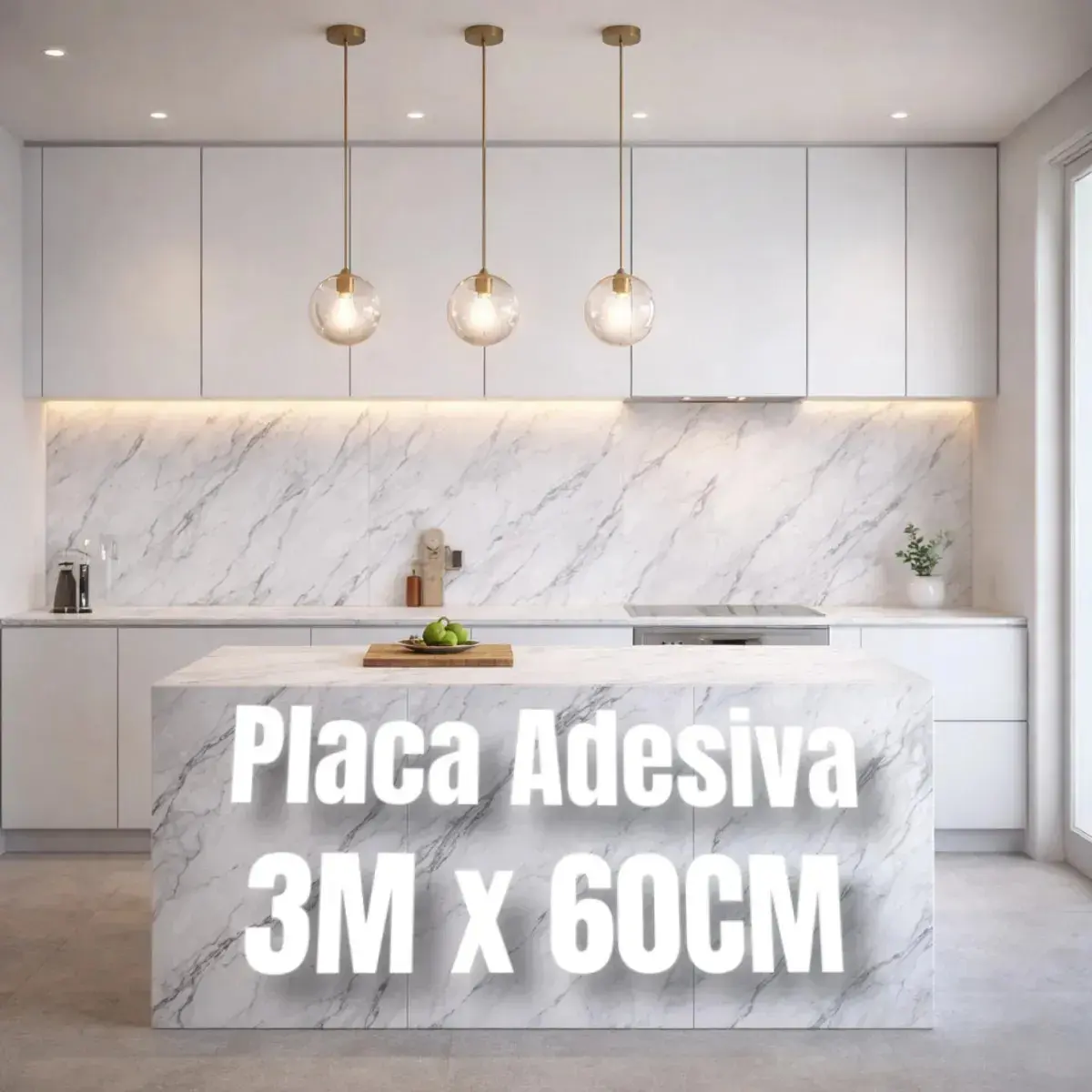 Placa Adesiva Autocolante 3d Mármore 3m X 60cm Lavável Revestimento Parede Decorativo - Branco thumbnail 2