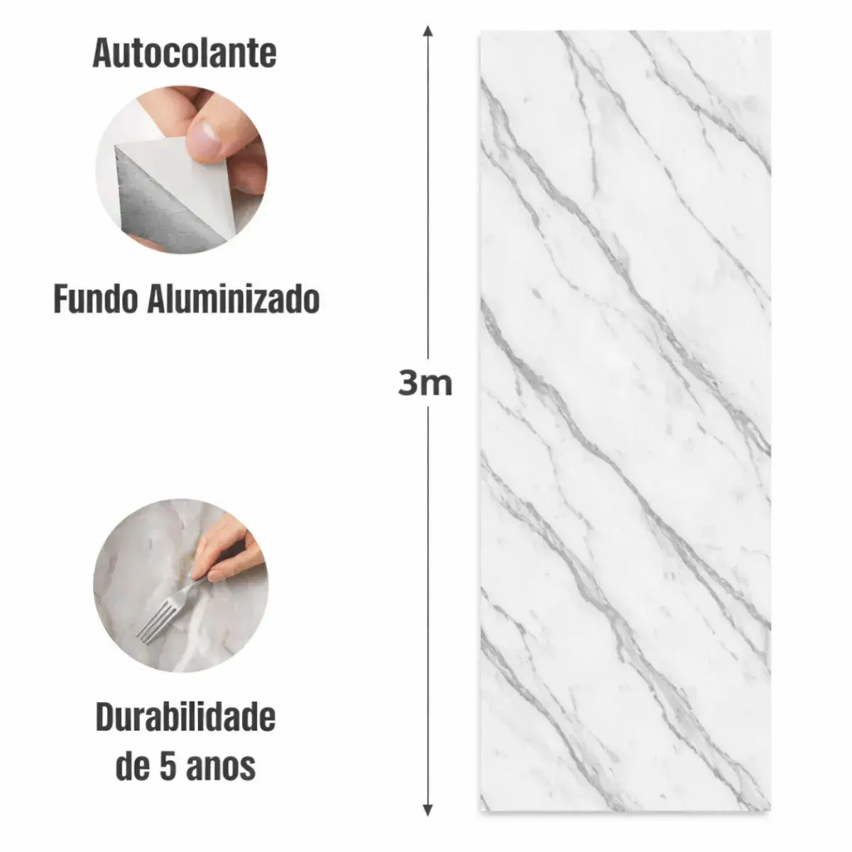 Placa Adesiva Autocolante 3d Mármore 3m X 60cm Lavável Revestimento Parede Decorativo - Branco thumbnail 4