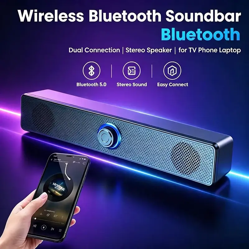 Caixa de Som para Computador, Alto-falante Bluetooth com Fio e Sem Fio, Barra de Som Portátil para PC, TV, Laptop e Desktop