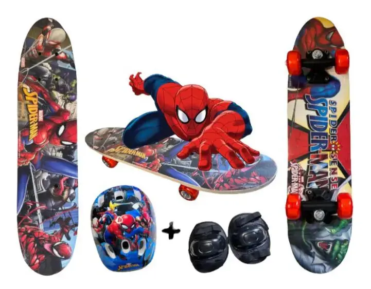 Skate Infantil Homem Aranha Com Kit Proteção