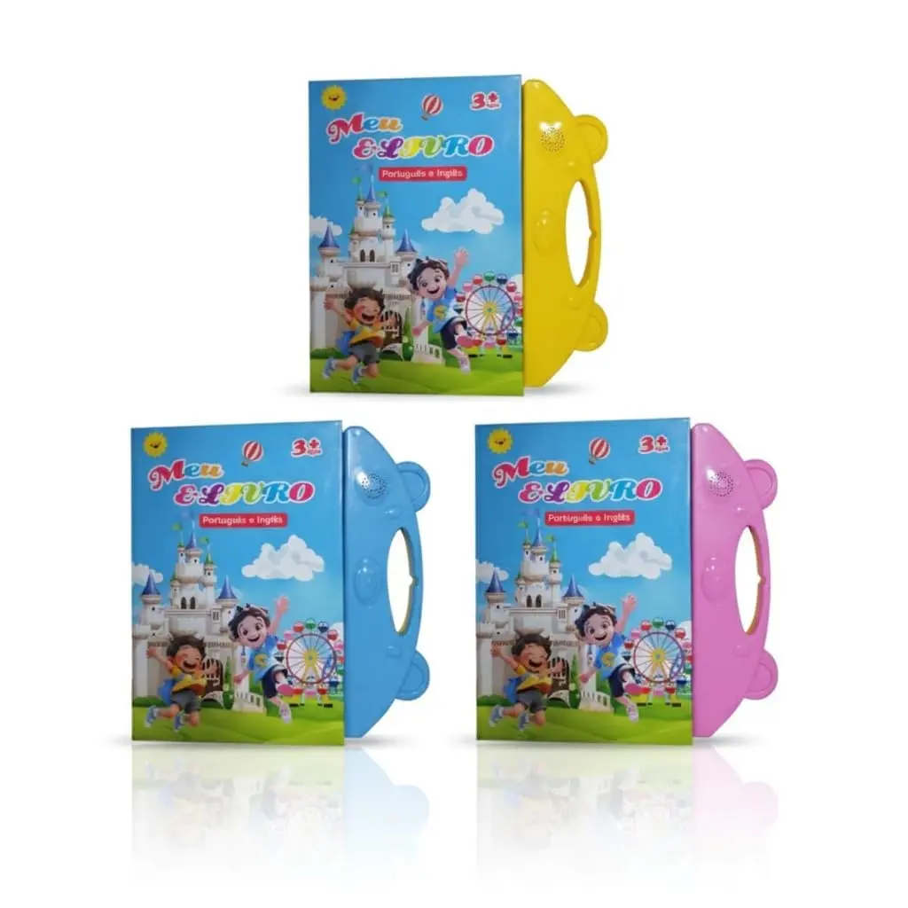 Livro Infantil Bilíngue Português Inglês Livro Interativo com Som Toque Inteligente Educativo Aprendizagem Crianças Azul ou Amarelo Aleatório - 1