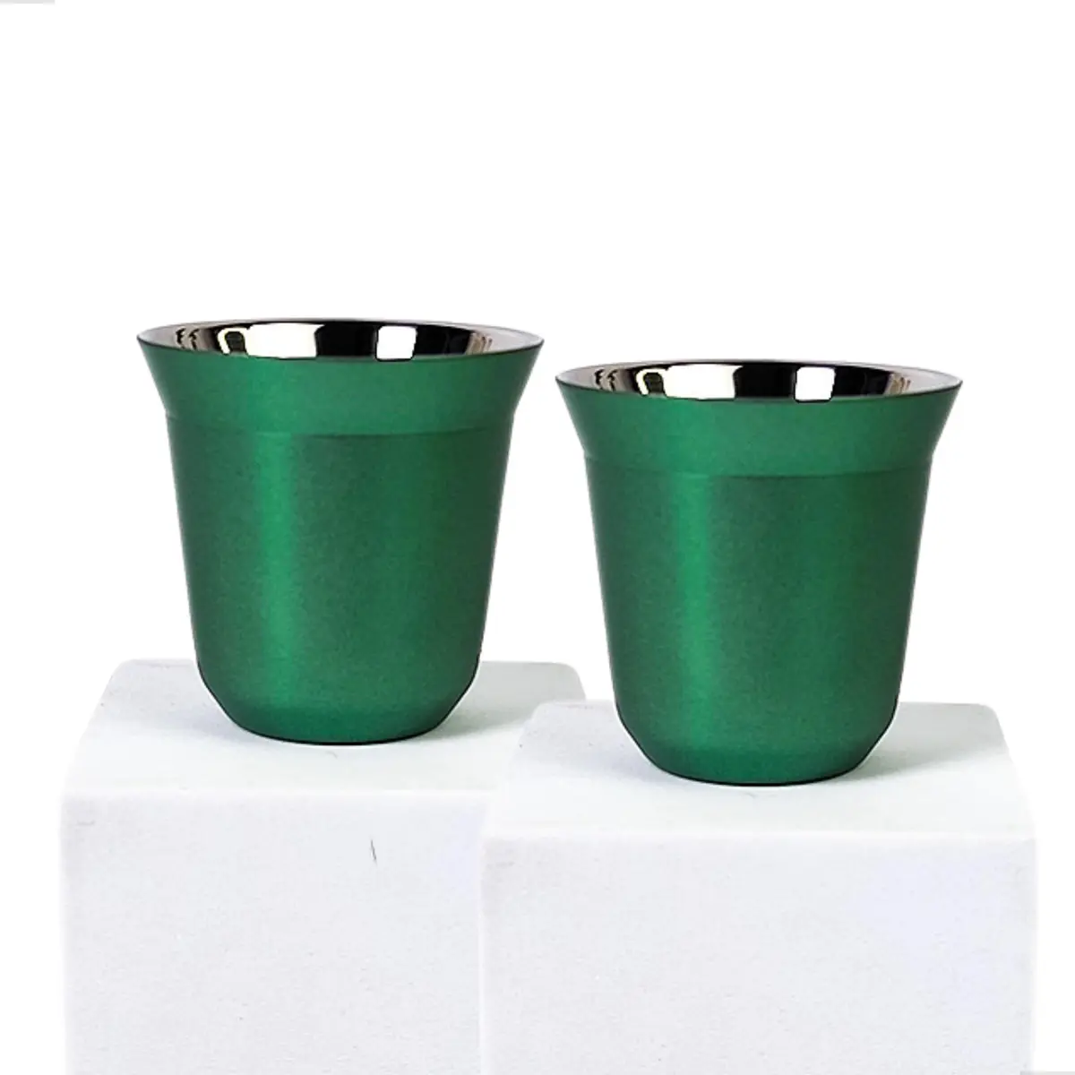 Jogo Xícaras Café Pixie Espresso, Copo Pixie Térmico de Café 80ml – Xícara Compacta com Camada Dupla de Aço Inox, Não Esquenta as Mãos, Ideal para Cafeteiras, Diversas Cores (Verde, 2 Unidades) - 1
