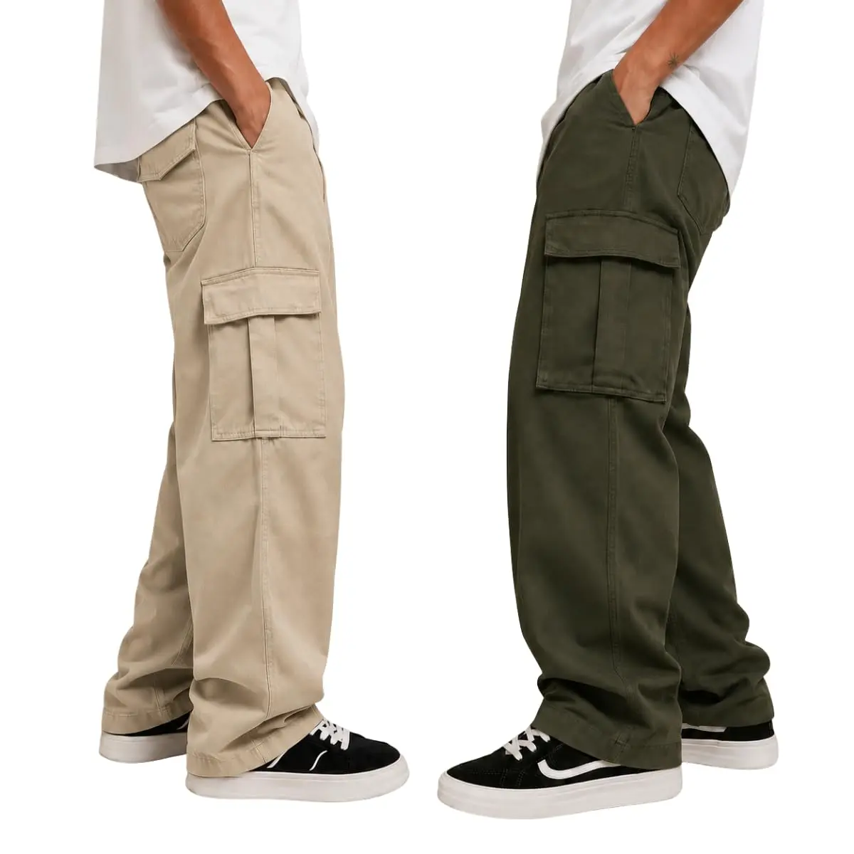 Kit 2 Calças Cargo Tatica sarja Masculina Streetwear com 2 bolsos laterais