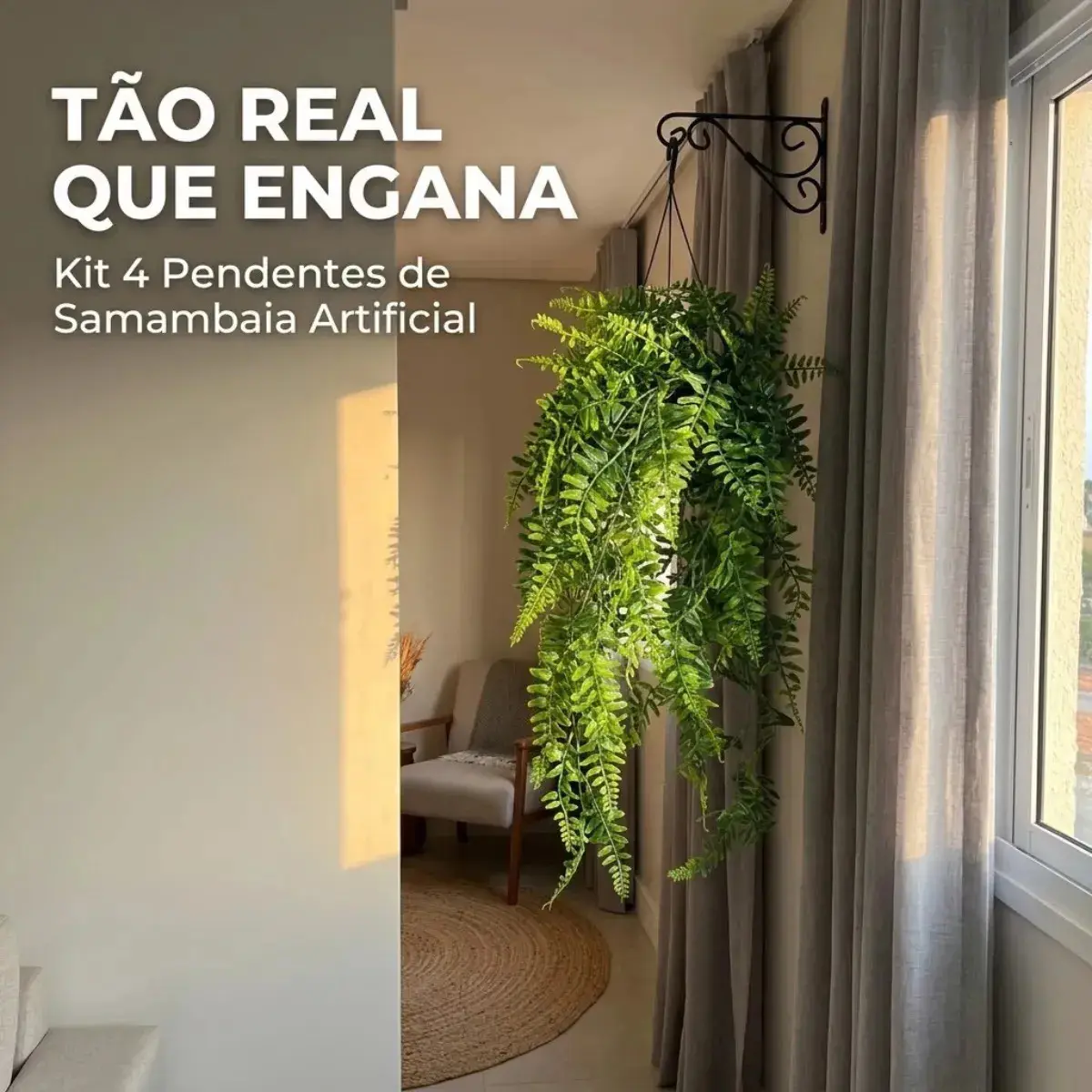 Planta Artificial Decorativa Samambaia Pendente Jardim Enfeite Realista Kit 2un thumbnail 4