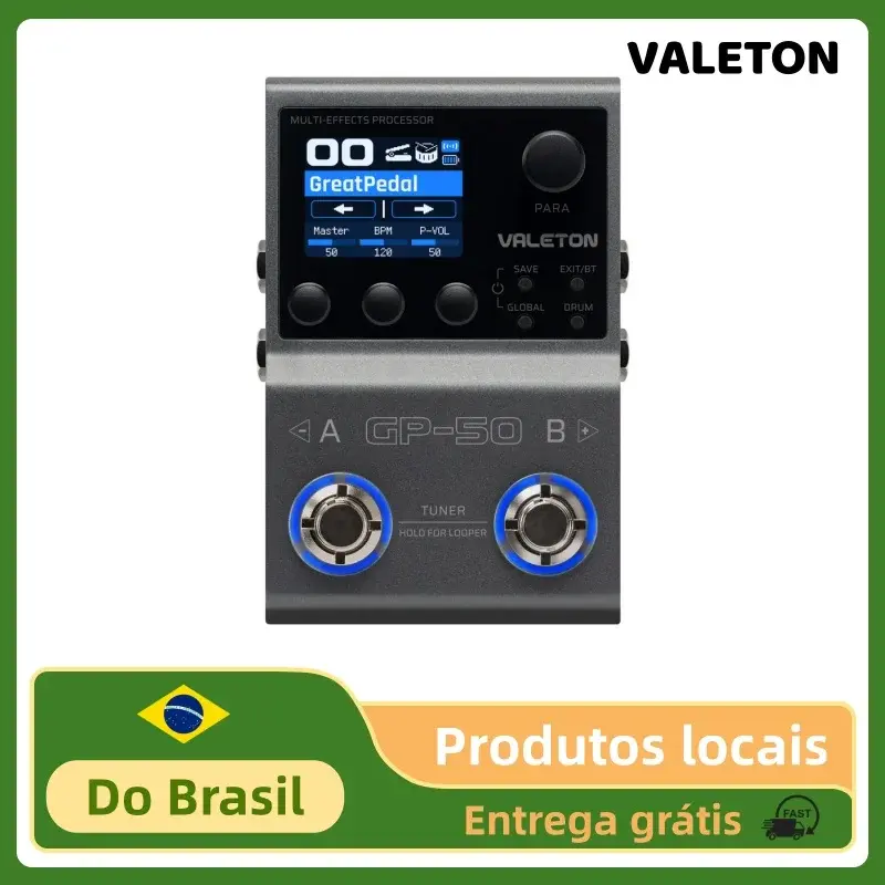 Processador de Multi-Efeitos VALETON GP-50 Brasil para Guitarra e Baixo, Suporte a Pedal NAM A2 e IR, Mais de 100 Efeitos HD, Versão em Inglês