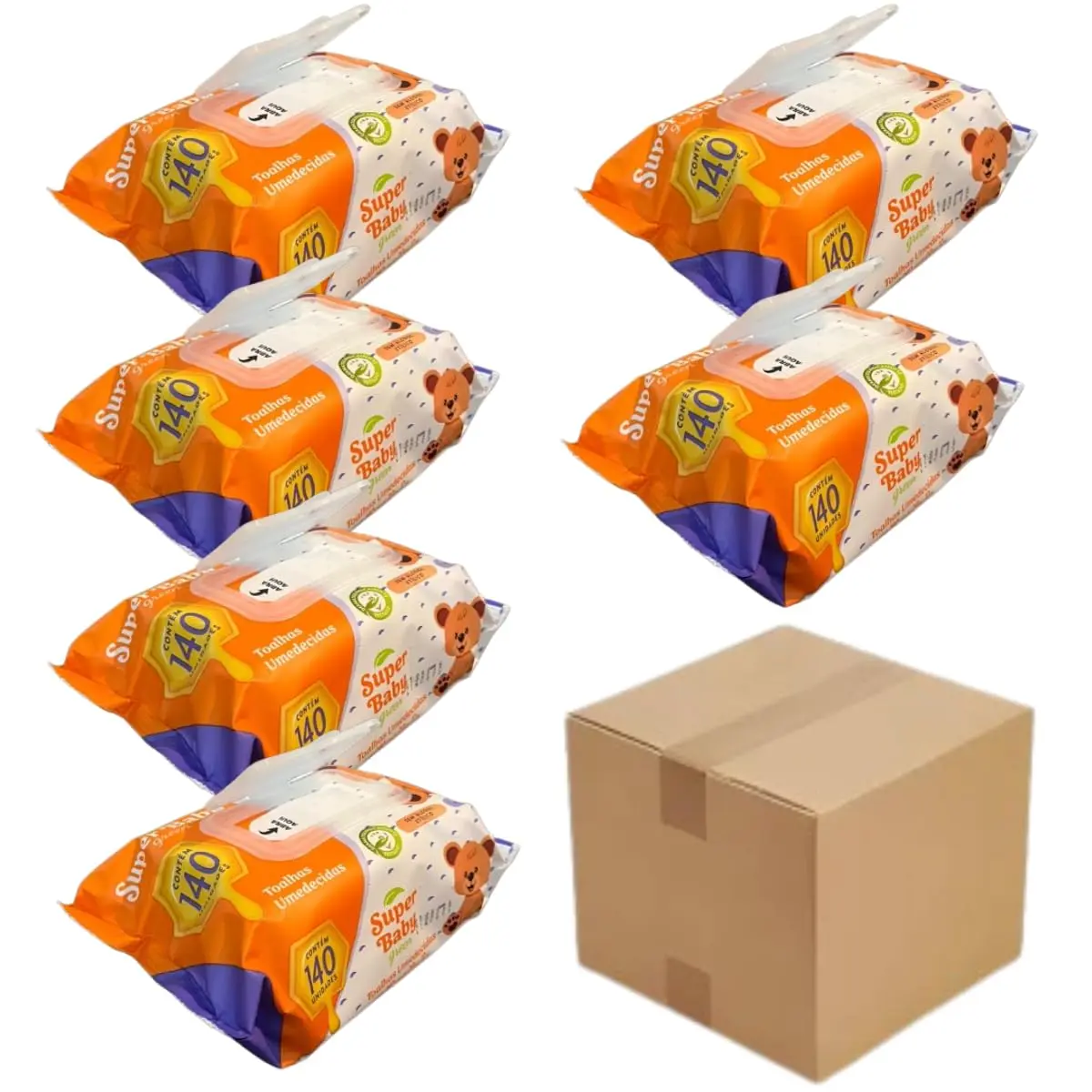 Lenços umedecidos toalhas umedecidas premium kit 6 Pacotes com 140 unid. Super Baby Green Proteção do Bebê Na Caixa