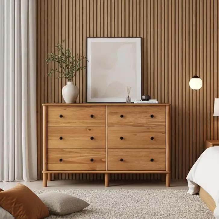 IDIMEX Cômoda Grande Casal em Madeira cor Freijó 6 Gavetas Pés Altos Apoana 130 cm - 1