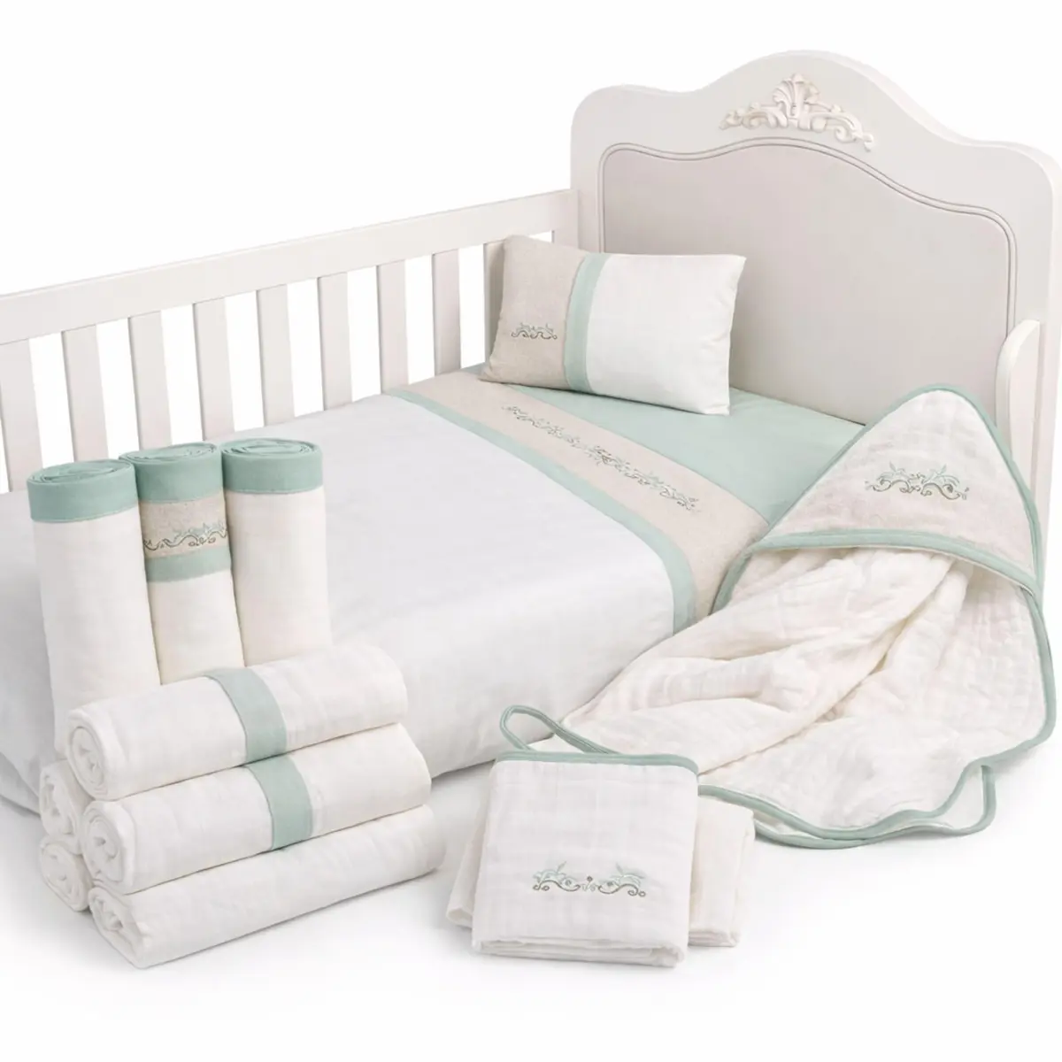 Kit Enxoval Bebê 12 Peças Completo com Cueiros, Toalha de Banho Soft, Jogo de Lençol, Fralda e Panos de Boca para Maternidade