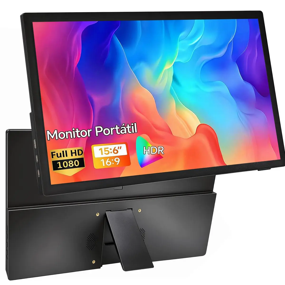 Ximodot Monitor portátil de 15,6 polegadas, Conectividade USB-C HDMI Full HD 1080P e alto-falantes integrados, Monitor gamer presentes para meninos Preto (preto-2) - 1