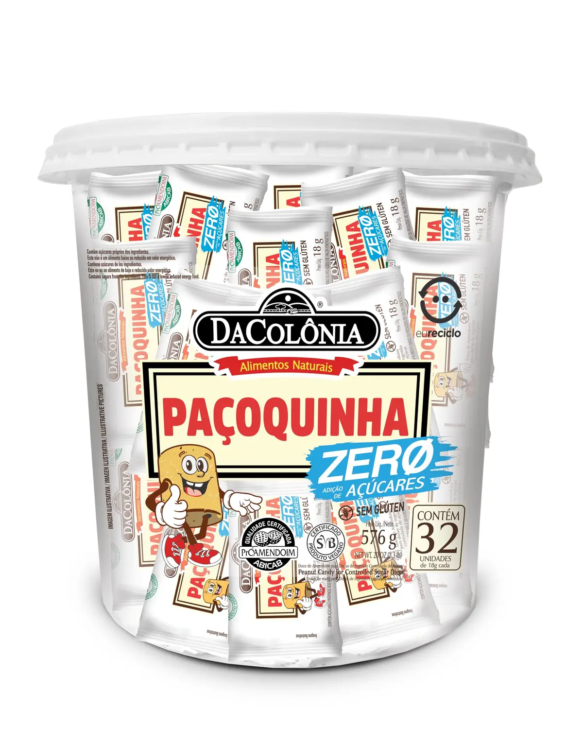 DaColônia Paçoquinha Zero Açúcar 18 g Pote 32 Unidades | Paçoca Zero Açucar - 1