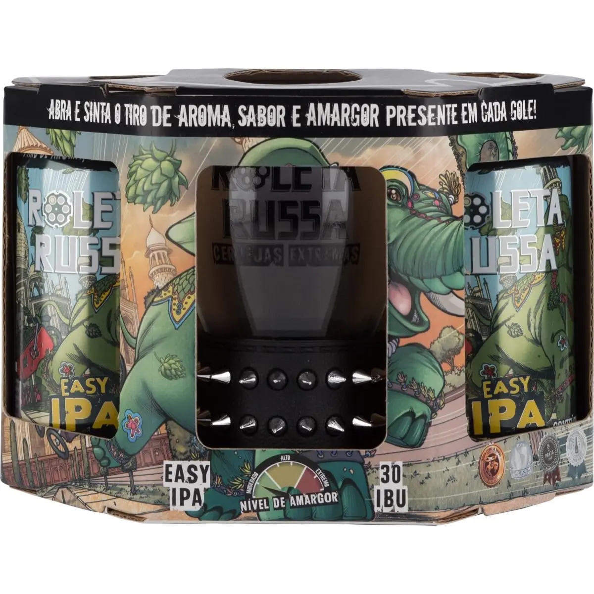 Kit 2 Latas Cervejas 350 Ml Easy Ipa Roleta Russa + Copo Pulseira Preta
