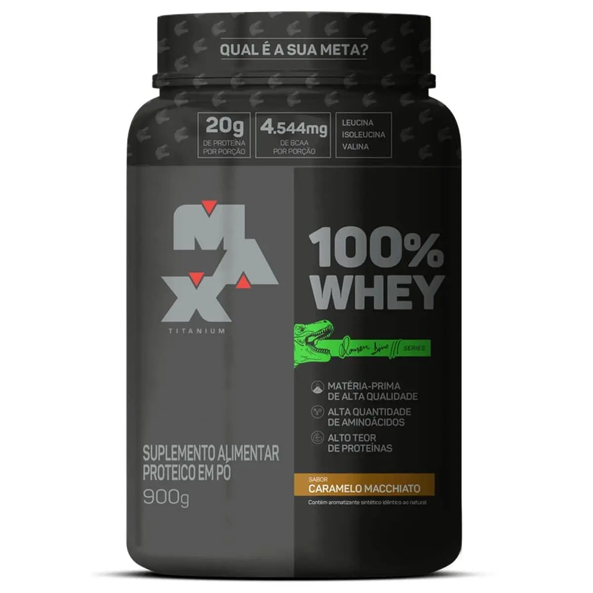 Whey Protein 100% Linha Dino Pote 900g Sabor Caramelo Macchiato Max Titanium - 1