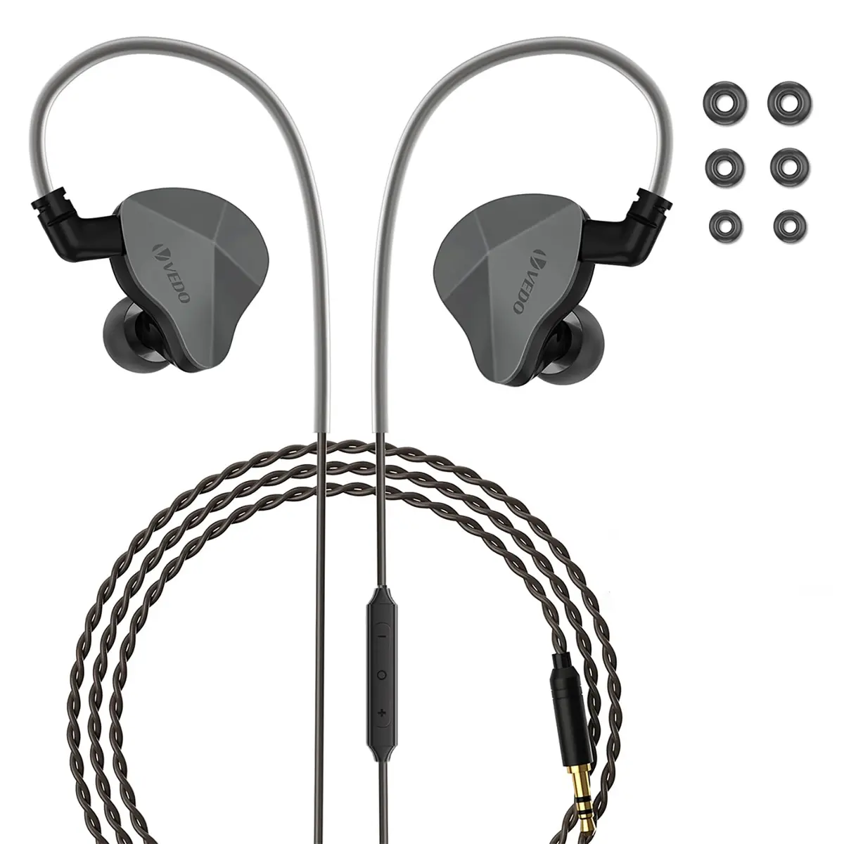 Fone De Ouvido Profissional Intra-auricular Hi-Fi– Unidade Dinâmica + Ferro Knowles, Controle de 3 Botões com Microfone-Monitor de Áudio Profissional para Esportes, Jogos e Música (Cinza) - 1