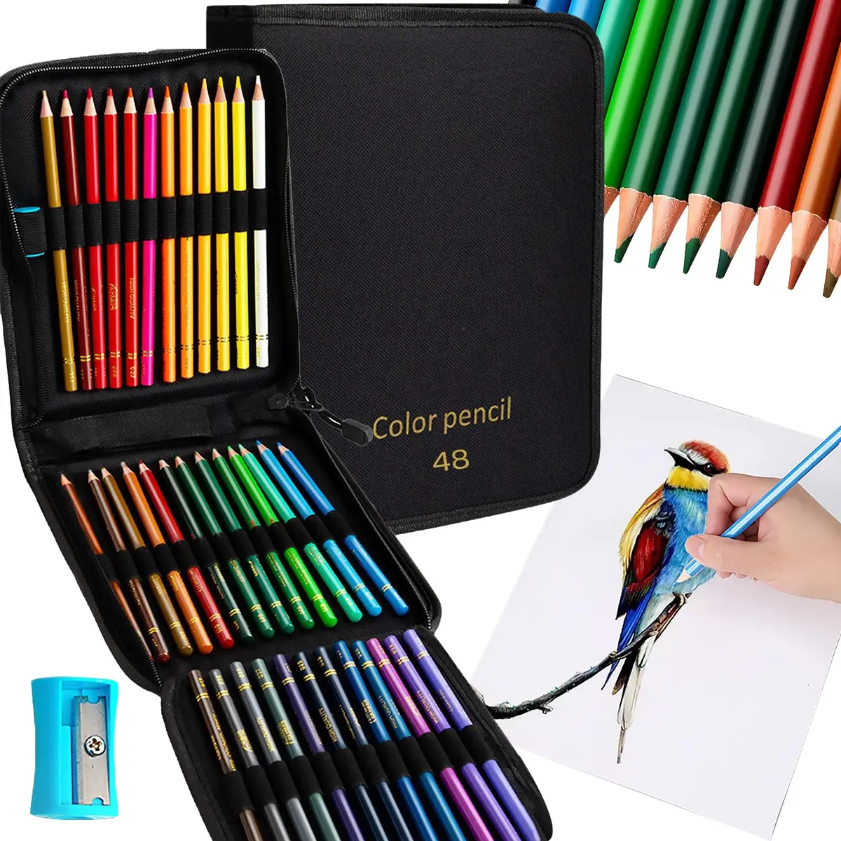 Lapis de Cor Profissional, 48 Cores Mais Vivas, com Estojo Portátil, Lapis de Colorir Macio e Aveludado para Desenho, Pintura, Esboço e Escrita, Presente Criativo para Adultos e Iniciantes