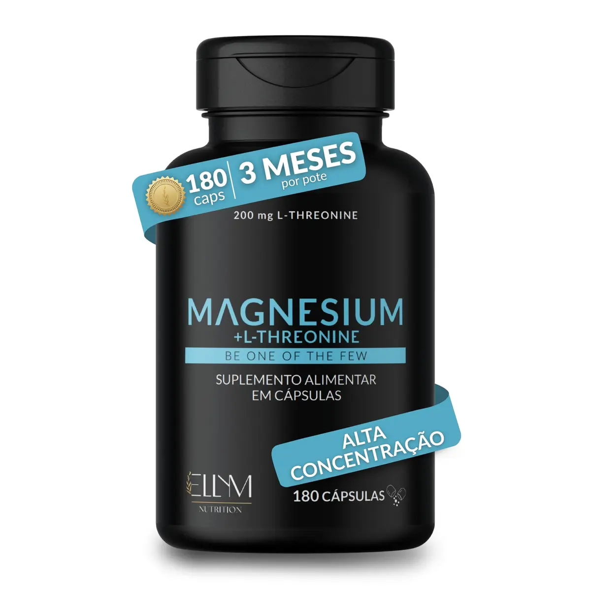 Magnesio L Treonina 460mg 180 Caps 90 Doses 3 Meses Neutro ELLYM NUTRITION | 260mg magnesio 200mg treonina metabolismo energetico carboidratos gorduras eletrolitos muscular neuromuscular ossos