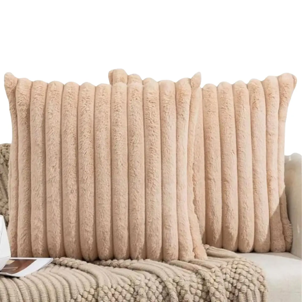 Capa de Almofada, Kit com 2 Capas Decorativas em Pelúcia, Plush, Luxuoso, Toque Suave, Desenhos em Relevo, Sala - Casa e Decoração (Caramelo (Marrom Claro))