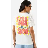 camiseta feminina de algodão manga curta estampada off white