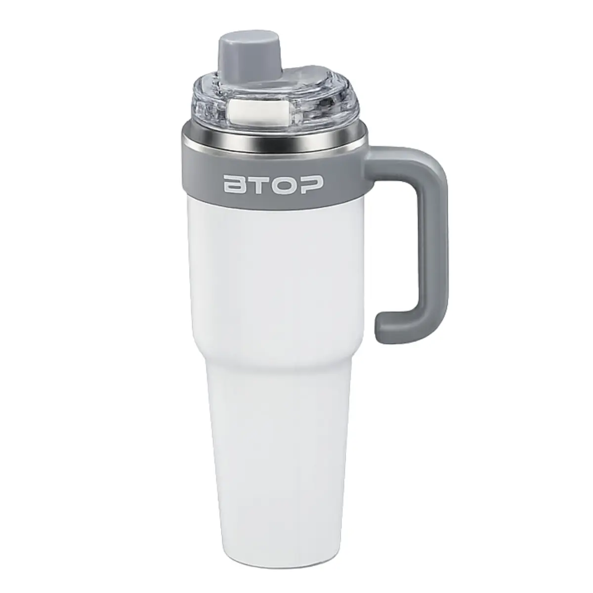 Copo Térmico 1200ml Aço Inoxidável com Alça – Tampa 2 em 1 Canudo e Bico Direto – Trava Antivazamento – Boca Larga – Base para Porta-Copos – Gelado e Quente – Trabalho Academia Viagem (Branco) - 1
